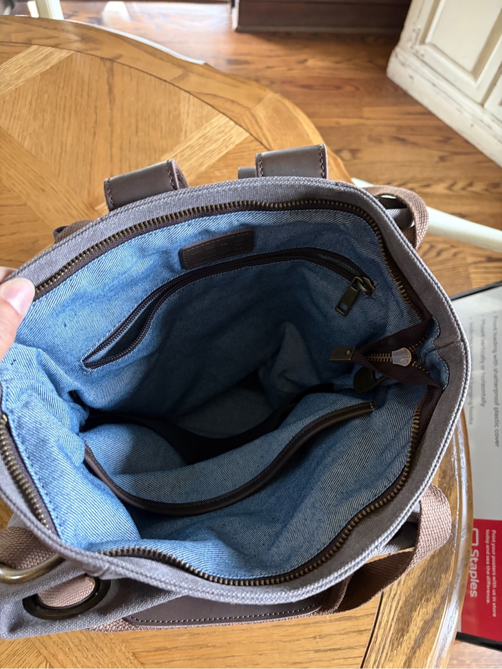 ZEDE-Paris Canvas Tote Bag with Turn-Lock Closure - Gray LIKE NEW (used 1x) - Picture 4 of 4